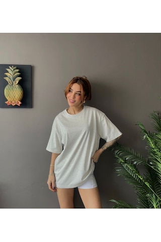 Kadın Oversize Basic Tişört Salaş Kesim Pamuklu Günlük T-shirt BEYAZ