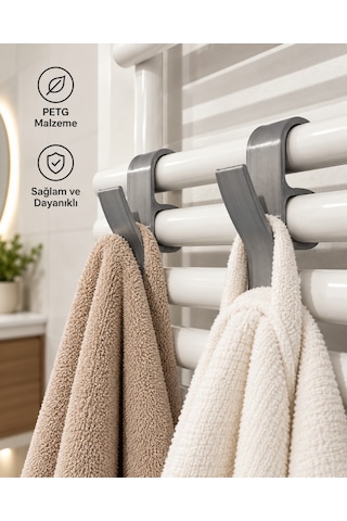 Pratik Banyo Havlupan Havlu Askılığı 2 Adet Gri