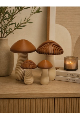 Modern Dekoratif Mantar Biblo Seti 4 Lü Minimalist Ev Dekoru Ahşap Görünümlü Şık Tasarım 100x40mm
