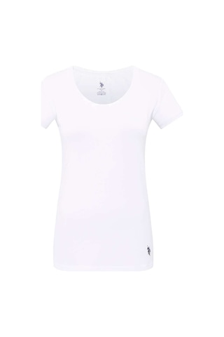 U.S. Polo Assn. Kadın Beyaz Derin Yuvarlak Yaka T-Shirt 66003