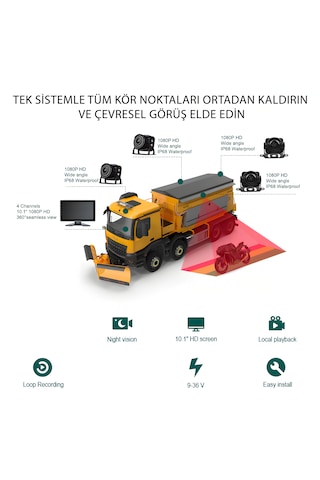 İdragon 10.1 İnç Ips 4 Kameralı Dvr Profesyonel İş Makinesi Ve Ağır Vasıta Kamera Sistemi