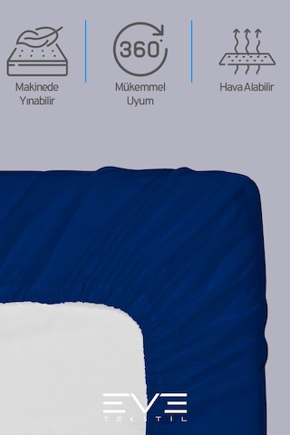 Eve Tekstil Fitted Yüksek Kaliteli Penye Kumaş Tek Kişilik Lastikli Çarşaf Lacivert