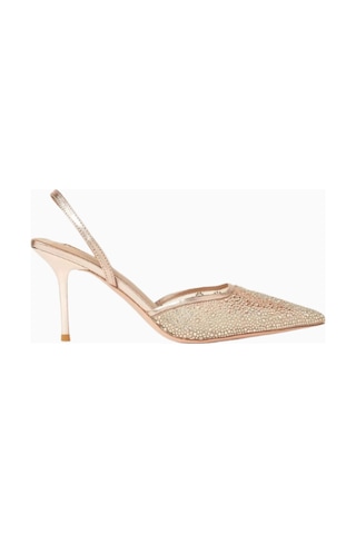 Nicoli Martini 75 Kristal Işlemeli Mesh Slingback Topuklu Ayakkabı, Zarif Işıltı Acı Kahverengi