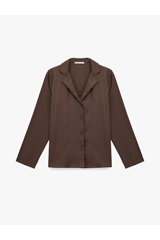 Koton Rahat Kalıp Uzun Kollu Gömlek Yaka Saten Pijama Üstü Kahverengi 6wlk50027mw Kahve