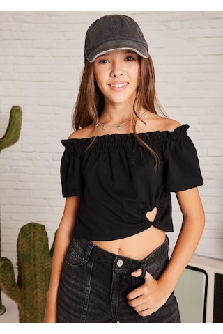 Mayoral Kız Çocuk Crop T-shirt 6028 Siyah