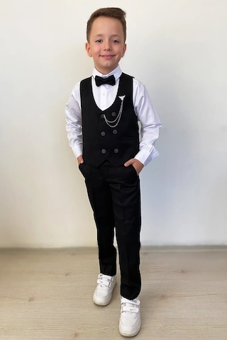 Erkek Çocuk Takım Elbise Papyonlu Yelekli Takım Elbise Siyah