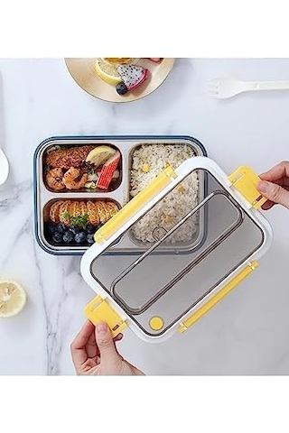 1000ml Lunchbox Tek Katlı 3 Bölmeli Çelik Sefer Tası Yemek Kutusu Koyu Yeşil Bakır