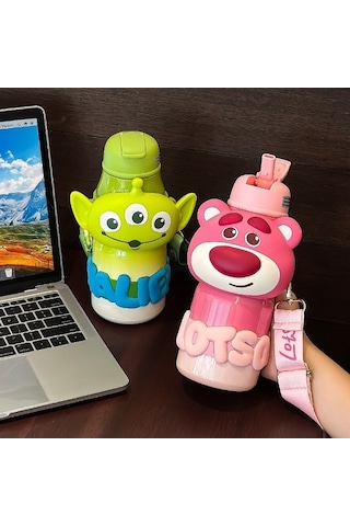 Maoyaya Çilek Ayısı 316 Paslanmaz Çelik Termos - Pembe Renk, Sıcak Soğuk Saklama Pembe