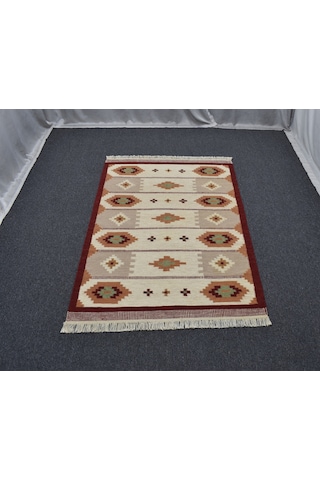Zehra Abla Halı Yeni El Dokuma Modern Tasarım Geometrik Yün Kilim 7050 Çok Renkli