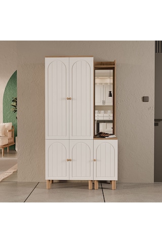 Set 5084-5088 Rapsody Sağ Aynalı 5 Kapaklı Membran 5 Askılı Bohem Portmanto Sepet-beyaz Beyaz - Meşe