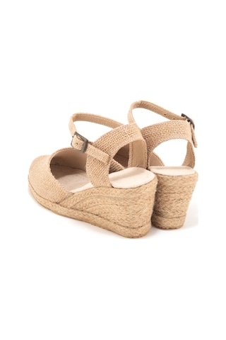 Star Tombis Gerçek Elişi Topuğu Açık Bilekten Bantlı Dolgu Topuk Keten Hasır Espadril Handmade Hasır