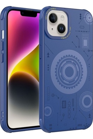 Apple Uyumlu iPhone 14 Plus Kılıf Zore Wireless Şarj Özellikli Desenli Hot Kapak Lacivert