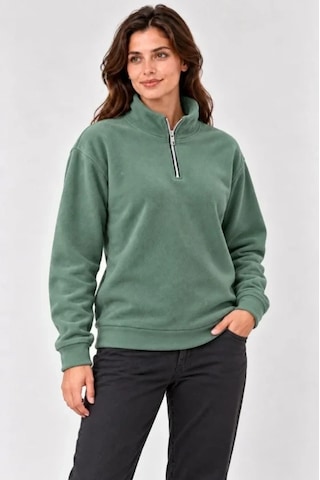Zennamoda Polar Dik Yaka Yarım Fermuarlı Uzun Kollu Regular Fit Kışlık Sweatshirt - Mint Yeşili