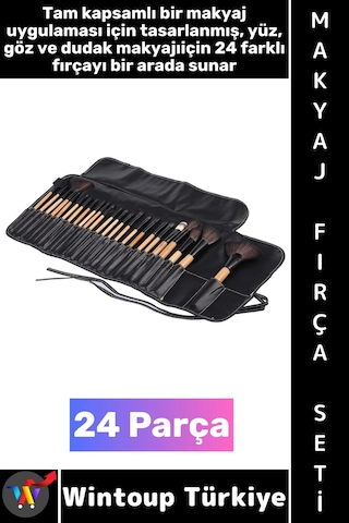 Makyajseti Profesyonel Cilt Yüz Göz Dudak Kaş Kontür Eyeliner Çantalı Makyaj Fırçası Seti 24 Parça