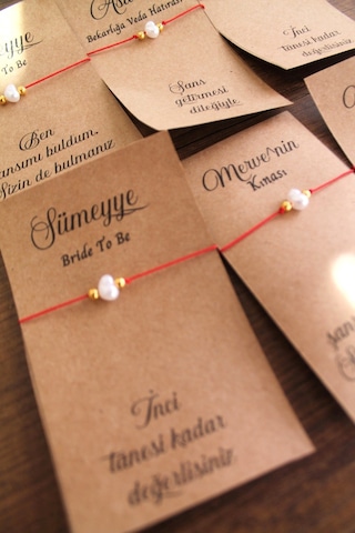 50 Adet İncili Kırmızı Şans Bilekliği - Kına Hediye - Kişiyeözel