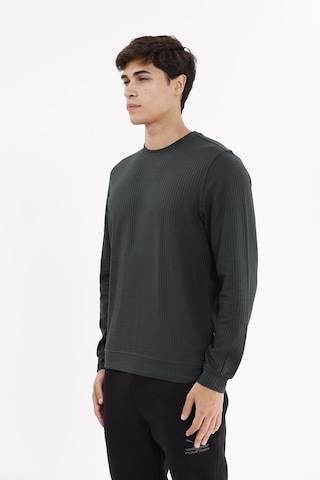 Rowinger Petek Yüzeyli Bisiklet Yaka Rahat Kalıp Lastik Manşetli Mevsimlik Sweatshirt Black