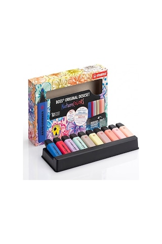 10 Renk Fosforlu Kalem Standlı 1 Paket Orjinal Stabilo Boss 10 Lu Nature Colors Renkler İşaretleme Kalemi Pürüzsüz Yazım Çok Renkli