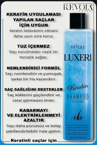 Revola Luxeri Tuzsuz Şampuan Keratinli Saçlara Özel 500 Ml Keratin İşlem Görmüş