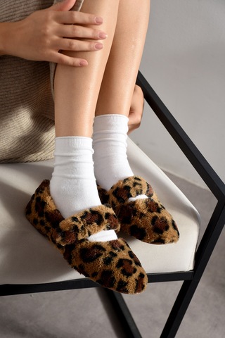 Nmoda Ultra Yumuşak Peluş Kadın Ev Babeti Ses Yapmaz Hafif Taban Panduf Leopar