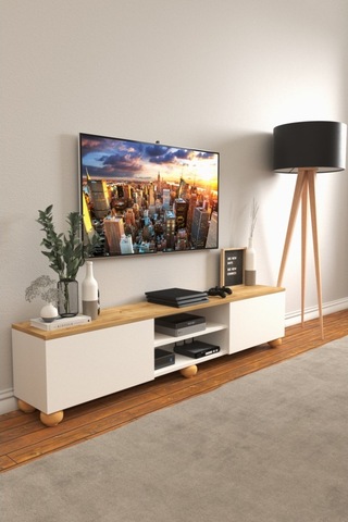B3 Concept Nort Serisi Beyaz & Safir Meşe 2 Kapaklı Tv Ünitesi
