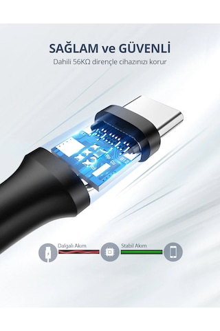 Ugreen 60116 USB-C to USB-A 3A QC Hızlı Şarj Kablosu 1 Metre Siyah