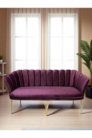 3'lü Bordo Kumaş Gümüş Metal Ayak - Balkon Ofis Bekleme Çay Seti Koltuk Takımı Bordo