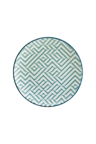 Chevron Olive Gourmet 25cm 12 Adet Porselen Düz Tabak Beyaz-mavi