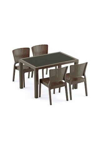 Bintaşmobilya 4 Kişilik 80 x 120 CM Venge Dış Mekan Bahçe Masa Sandalye Takımı Venge