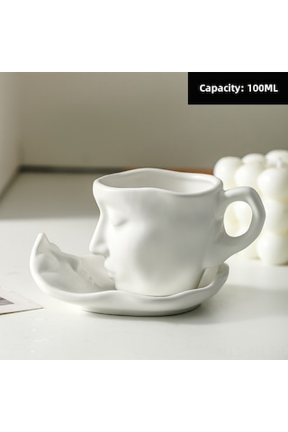 Xiyyadms Kollektif Yüz Desenli Seramik Kupa - Özel Günler İçin Kahve/çay Fincanı, 100ml Beyaz, Kaliteli Materyal, Retro Tarz Hediye