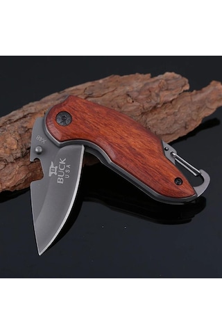 Buck Serisi İsme Özel X48 Ahşap Kabzeli Cep Çakısı Siyah