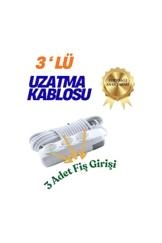 Klc 3'lü Grup Priz 5 Metre Topraklı Çocuk Korumalı Uzatma Kablosu Seyyar Kablo 3lü Priz 3lü 5m Beyaz 4 - 5 M
