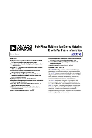 Energy Metering, Ic Ade7758Arwz