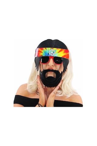 Siyah Saçlı Bandana Tasarımlı Hippi Parti Gözlüğü 26x18 Cm 1