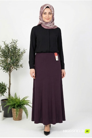 Hesna Kadın Bensu Nervürlü Büyük Beden Sandy Astarsız Mürdüm Etek Mor