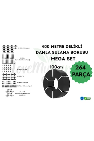 Lovemygarden 400 Metre Kendinden 100cm Delikli Damla Sulama Borusu Ve Mega Sulama Seti - Ø16 Mm