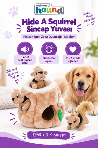 Outward Hound Hide A Squirrel Sincap Yuvası Peluş Köpek Zeka Oyuncağı Medium