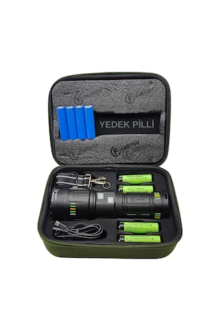 Or-g601 200w Lazer Led El Feneri + Yedek Pil Seti - Powerbank Özellikli Profesyonel Avcı Paketi Siyah