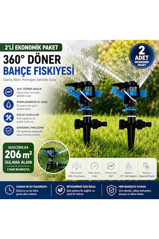 2'li 360 Derece Döner Bahçe Fıskiyesi Seti Ayarlanabilir Çim Sulama Sprinkleri Bahçe Sulama Aparatı