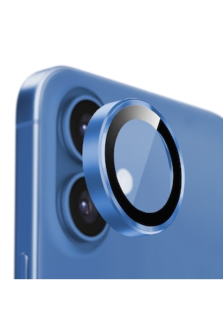 Buff Apple Uyumlu iPhone 16 Plus Metal Kamera Lens Koruyucu Blue