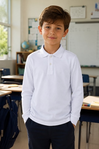 Beniizle Unisex Çocuk Uzun Kollu Polo Yaka Okul Tişört Beyaz