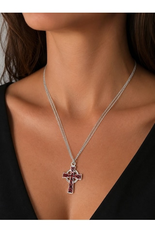 Unisex Gotik Haç Kolye Kırmızı Gri Gümüş Vintage Cross Kolye, Retro Zincir Kolye, Kadın Erkek Punk Kolye