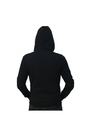 Düz Siyah Fermuarlı Kapşonlu Sweatshirt Siyah