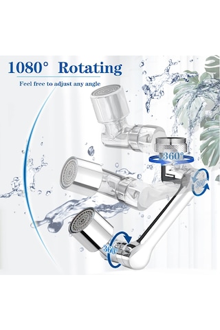 Qianfan 1080 Derece Dönebilen Musluk Uzatma, Evrensel Büyük Gümüş