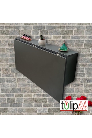 Duvara Monteli Antrasit Raflı Katlanır Portatif Açılır Kapanır Masa Beyaz 90x60 Cm 1. Sınıf Mdf