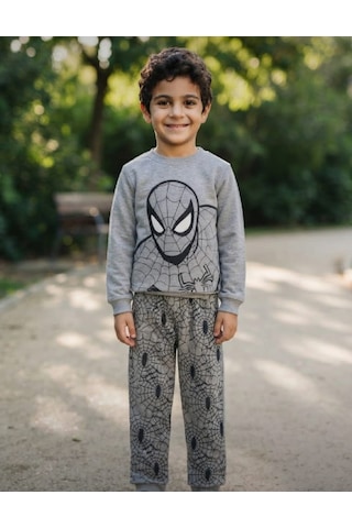 Zelhanbrand Erkek Çocuk Spiderman Desenli Eşofman Takımı Açık Gri