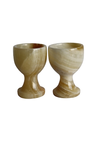 Bal Oniks Doğal Taş Yumurta Kadehi Seti El Yapımı Dekoratif 2 Li / 6 Lı Takım, Şık Ev Aksesuarı Açık Kahverengi