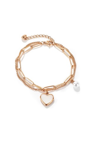 Gül Altın Opk Çift Katlı Aşk İnci Paslanmaz Çelik Bileklik