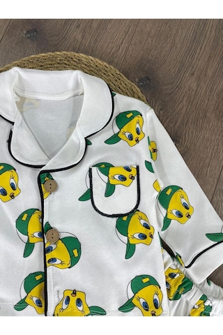 Tweety Baskılı Kruvaze Yaka Pijama Takımı 4bb2 Beyaz