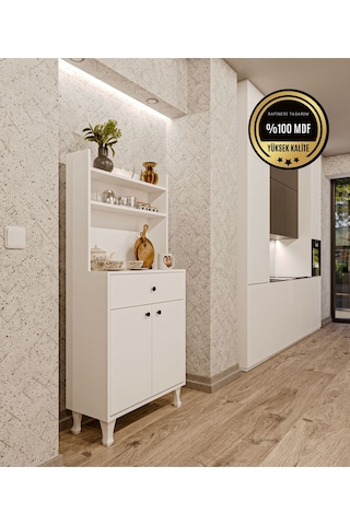 Dekorfim Çok Amaçlı Airfry Dolabı Kahve Köşesi Beyaz