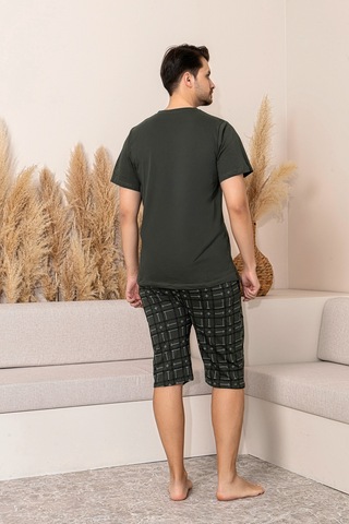 Nisanca Sportif %100 Pamuk Şortlu Erkek Pijama Takımı Haki